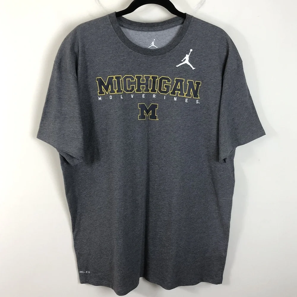 Michigan Wolverines Jordan Dri-Fit T-Shirt NCAA Basketball Men's Sz L Gray